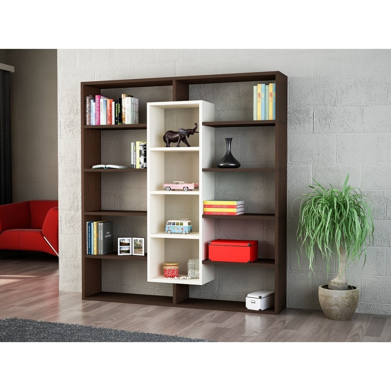 Biblioteca Wooden Art, Ample Wenge Birch, 125x135.7x22 cm - imagine 4